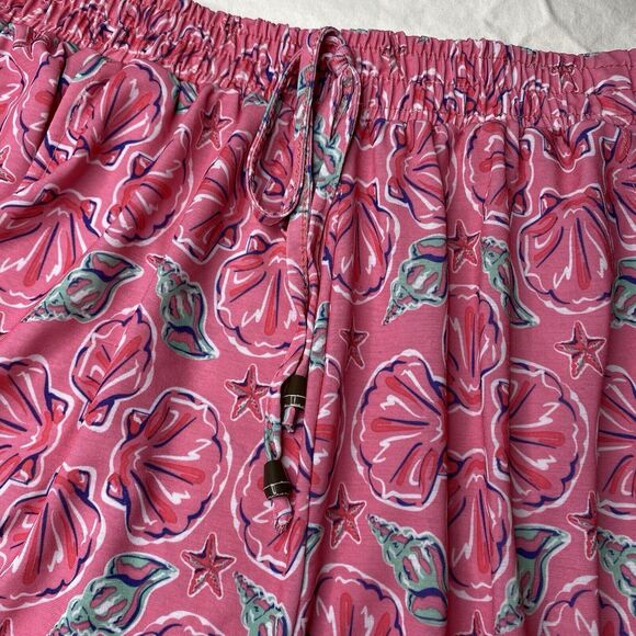 Simply Southern Pink Blue Seashell Print Shorts BlueFringe Hem. Woman's Sz L/XL - Picture 2 of 7